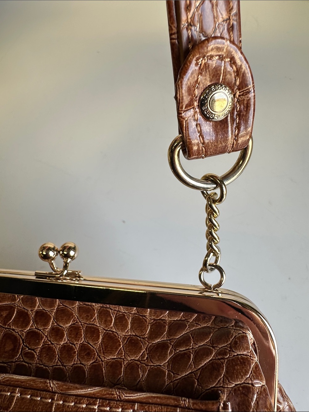 Vintage Y2K Liz Claiborne Brown Faux Alligator Kiss-Lock Frame Bag Mini Purse - Picture 8 of 16